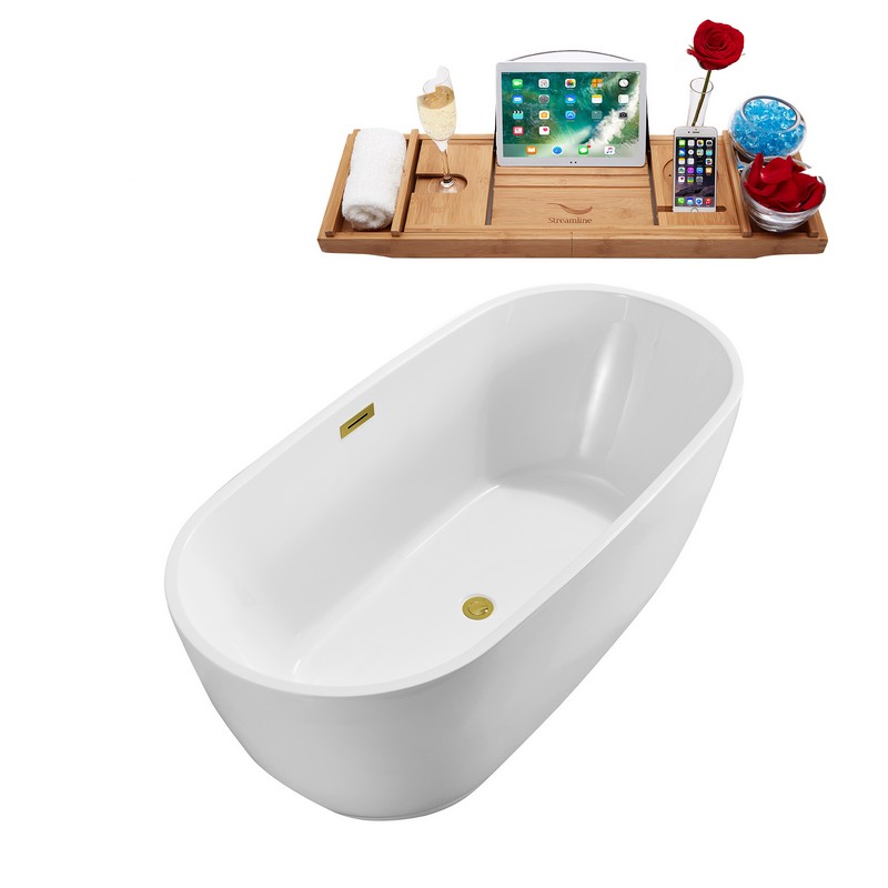 STREAMLINE N562 70 7/8 X 31 1/2 INCH SOAKING FREESTANDING TUB IN WHITE AND TRAY WITH INTERNAL DRAIN