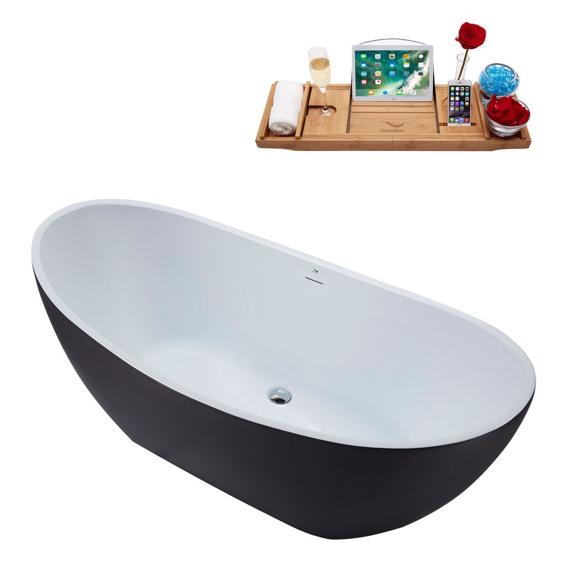 STREAMLINE N592 62 1/4 X 28 1/4 INCH FREESTANDING TUB IN GREY AND TRAY WITH INTERNAL DRAIN
