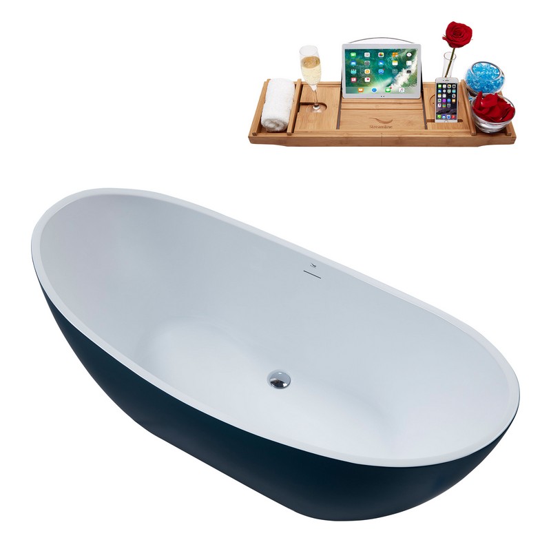 STREAMLINE N593 62 1/4 X 28 1/4 INCH FREESTANDING TUB IN LIGHT BLUE AND TRAY WITH INTERNAL DRAIN