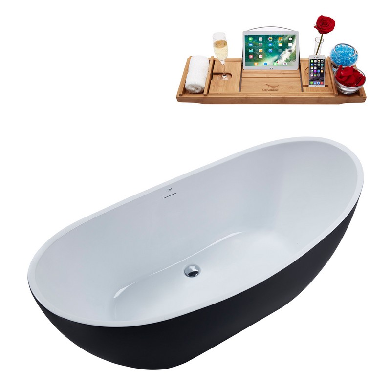 STREAMLINE N594 62 1/4 X 28 1/4 INCH FREESTANDING TUB IN BLACK AND TRAY WITH INTERNAL DRAIN