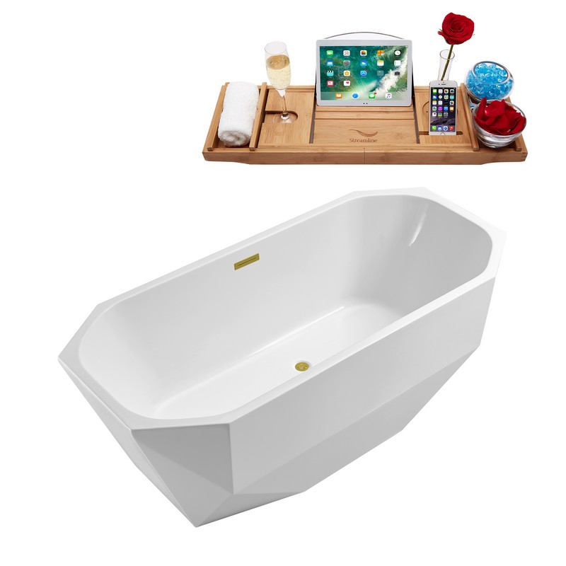 STREAMLINE N620 63 X 28 3/4 INCH SOAKING FREESTANDING TUB IN WHITE AND TRAY WITH INTERNAL DRAIN
