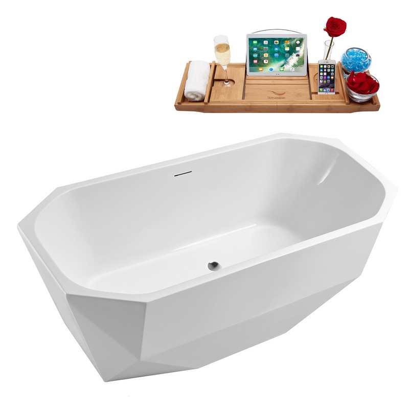 STREAMLINE N630 63 X 28 3/4 INCH FREESTANDING TUB IN WHITE AND TRAY WITH INTERNAL DRAIN