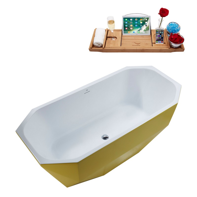 STREAMLINE N631 63 X 28 3/4 INCH FREESTANDING TUB IN YELLOW AND TRAY WITH INTERNAL DRAIN