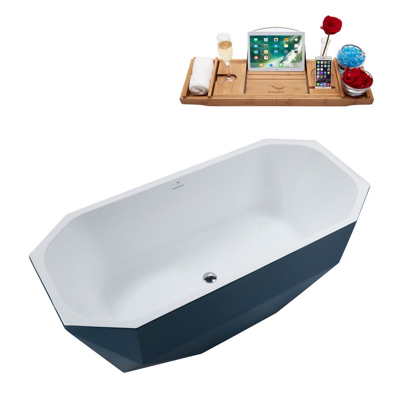 STREAMLINE N633 63 X 28 3/4 INCH FREESTANDING TUB IN LIGHT BLUE AND TRAY WITH INTERNAL DRAIN