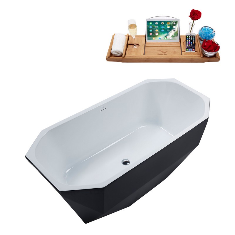 STREAMLINE N634 63 X 28 3/4 INCH FREESTANDING TUB IN BLACK AND TRAY WITH INTERNAL DRAIN