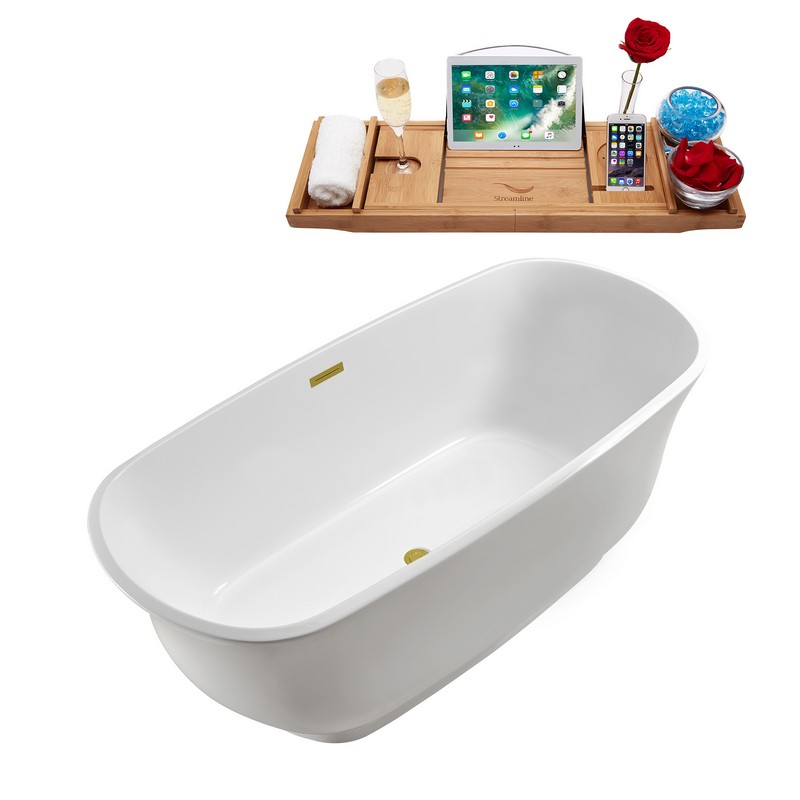 STREAMLINE N661 66 7/8 X 30 3/4 INCH SOAKING FREESTANDING TUB IN WHITE AND TRAY WITH INTERNAL DRAIN