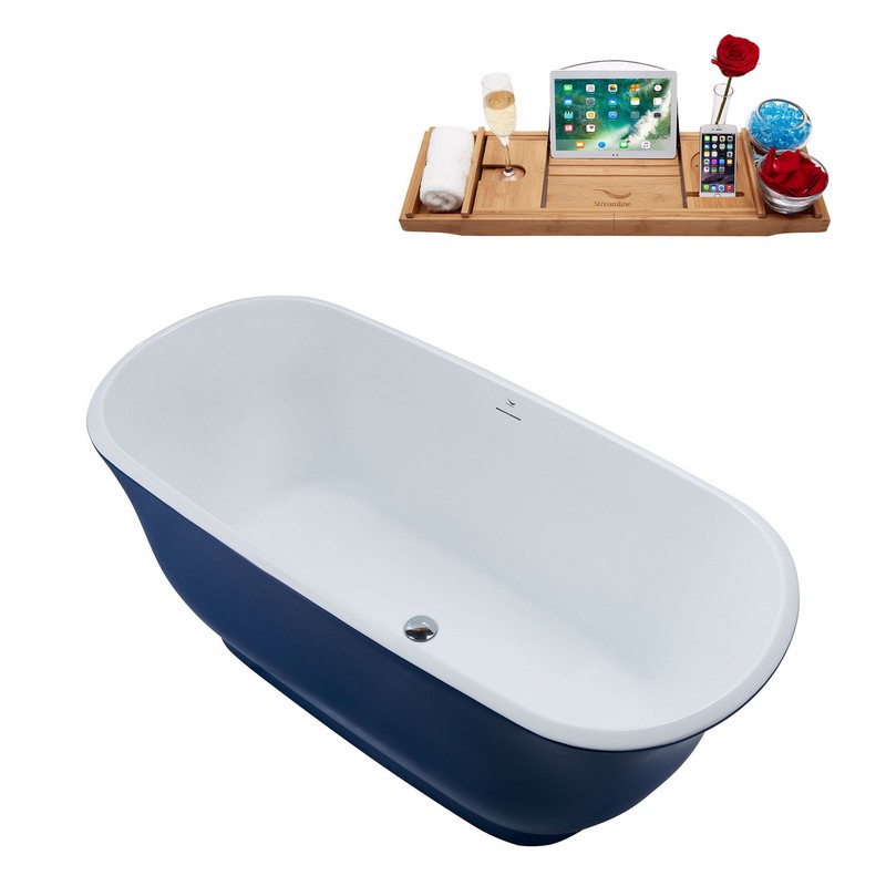 STREAMLINE N673 59 1/8 X 28 1/4 INCH FREESTANDING TUB IN LIGHT BLUE AND TRAY WITH INTERNAL DRAIN