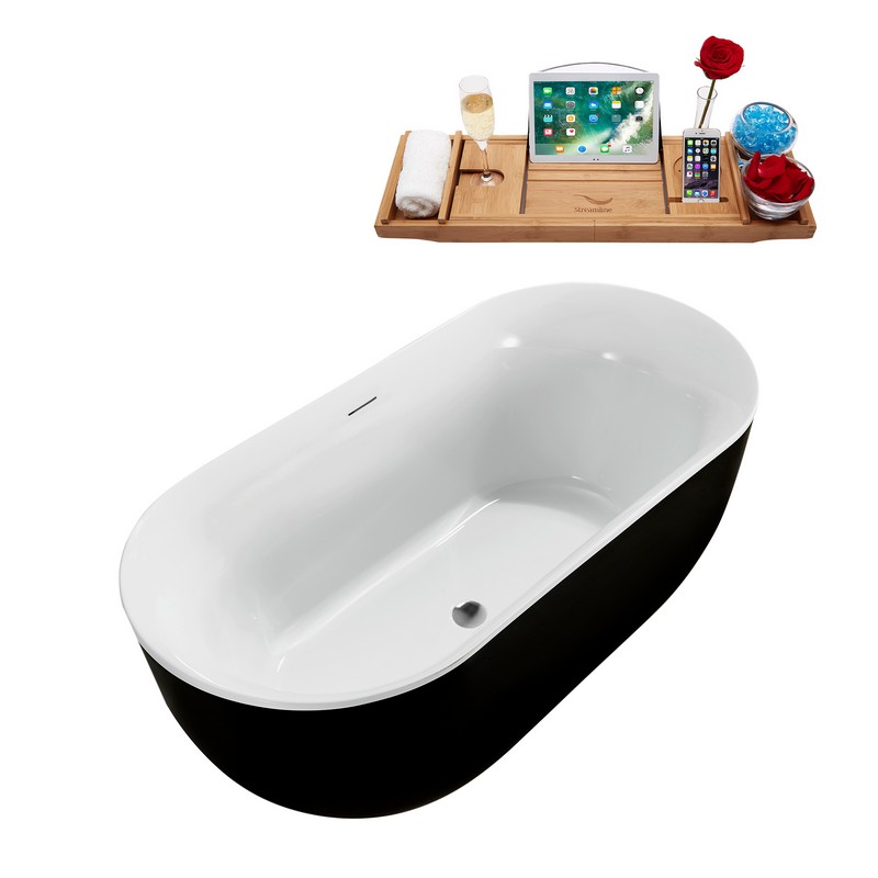 STREAMLINE N811 59 1/8 X 28 1/4 INCH FREESTANDING TUB IN BLACK AND TRAY WITH INTERNAL DRAIN