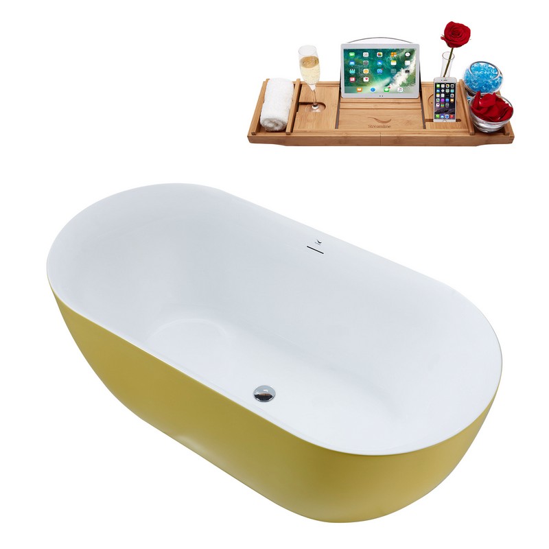 STREAMLINE N812 59 1/8 X 28 1/4 INCH FREESTANDING TUB IN YELLOW AND TRAY WITH INTERNAL DRAIN