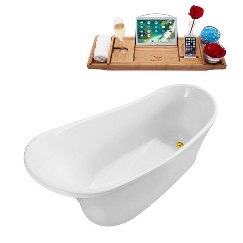 STREAMLINE N820-IN 59 1/8 X 28 1/4 INCH SOAKING FREESTANDING TUB IN WHITE AND TRAY WITH INTERNAL DRAIN