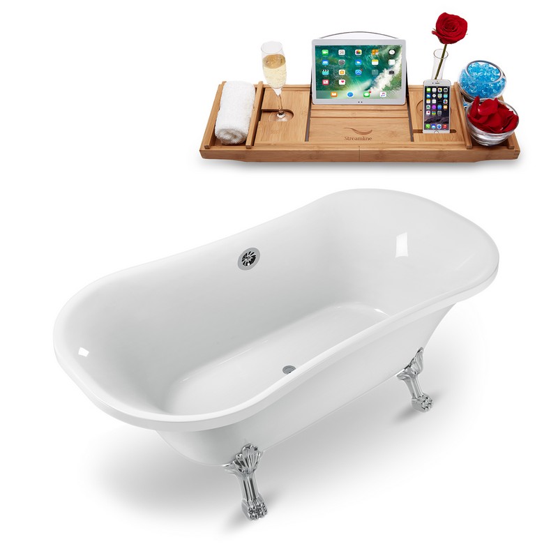 STREAMLINE N861 68 X 33 7/8 INCH CLAWFOOT TUB IN WHITE AND TRAY WITH EXTERNAL DRAIN