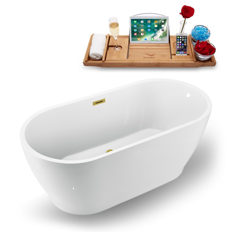 STREAMLINE N880 59 X 28 3/8 INCH FREESTANDING TUB IN WHITE AND TRAY WITH INTERNAL DRAIN