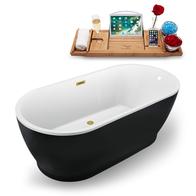 STREAMLINE N882 66 7/8 X 31 1/2 INCH FREESTANDING TUB IN BLACK AND TRAY WITH INTERNAL DRAIN