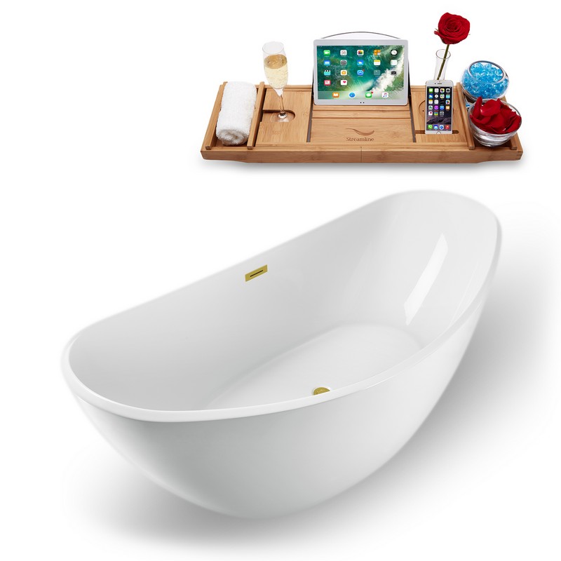 STREAMLINE N940 74 3/4 X 35 3/8 INCH FREESTANDING TUB IN WHITE AND TRAY WITH INTERNAL DRAIN