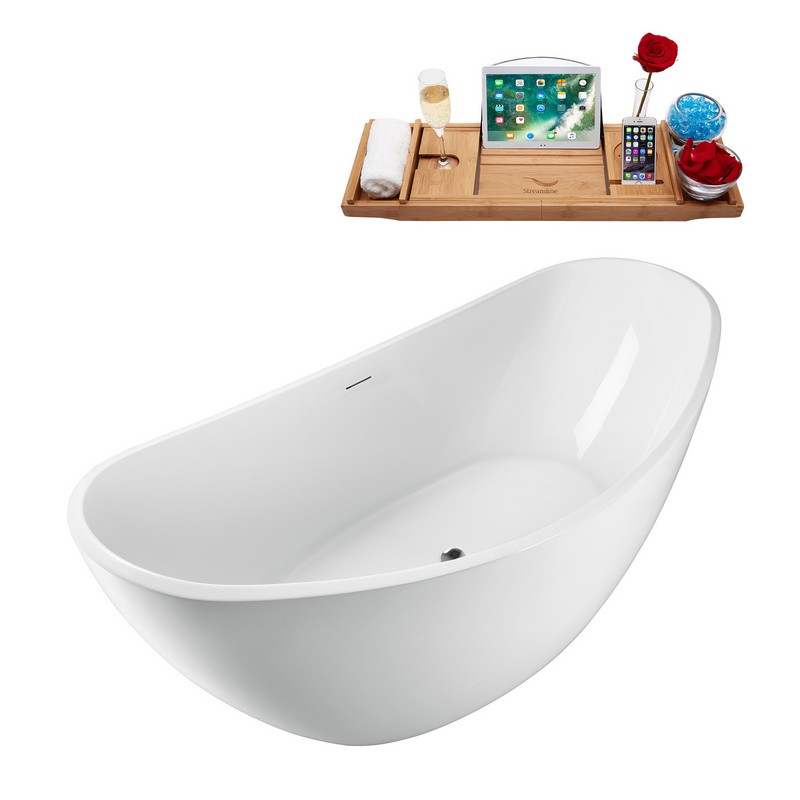 STREAMLINE N950 74 3/4 X 35 3/8 INCH FREESTANDING TUB IN WHITE AND TRAY WITH INTERNAL DRAIN