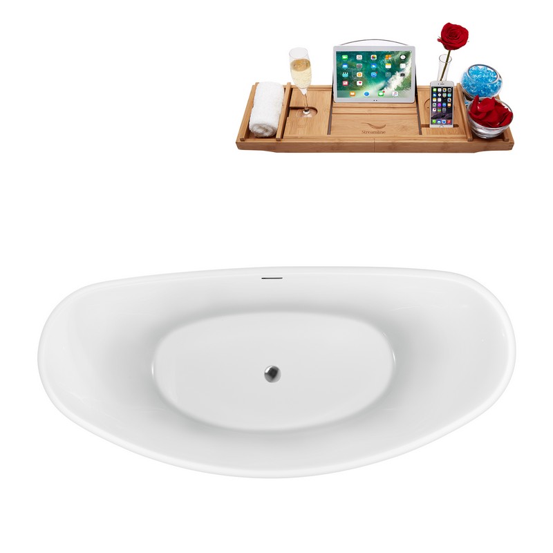 STREAMLINE N951 63 X 29 7/8 INCH FREESTANDING TUB IN WHITE AND TRAY WITH INTERNAL DRAIN