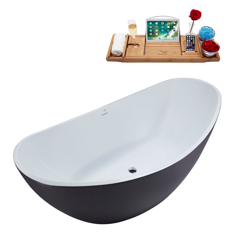 STREAMLINE N953 74 3/4 X 35 3/8 INCH FREESTANDING TUB IN GREY AND TRAY WITH INTERNAL DRAIN