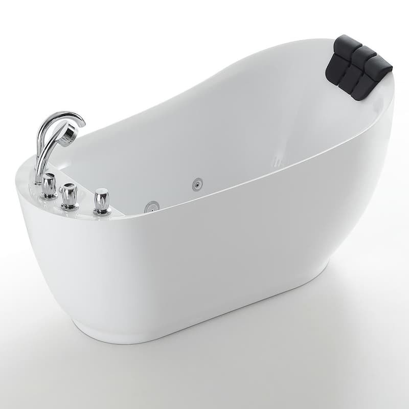 EMPAVA EMPV-59AIS04 59 X 29 1/2 INCH ACRYLIC OVAL WHIRLPOOL FREESTANDING BATHTUB WITH TUB FILLER - WHITE