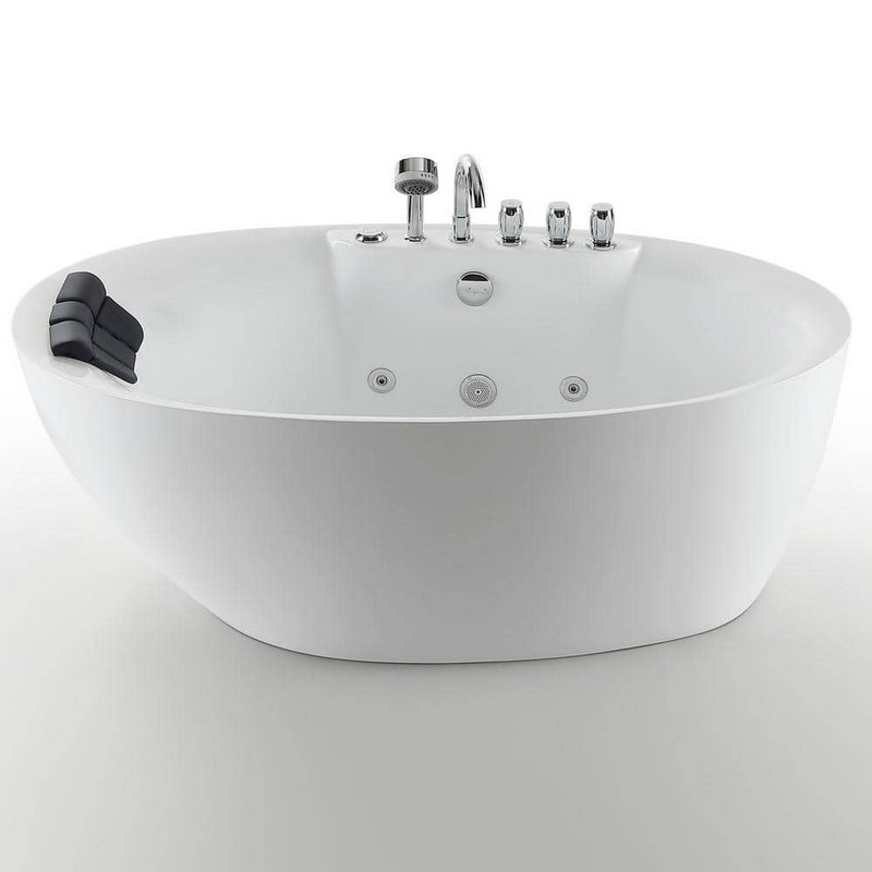 EMPAVA EMPV-59AIS12 59 X 31 1/2 INCH WHIRLPOOL FREESTANDING ACRYLIC OVAL BATHTUB WITH TUB FILLER - WHITE