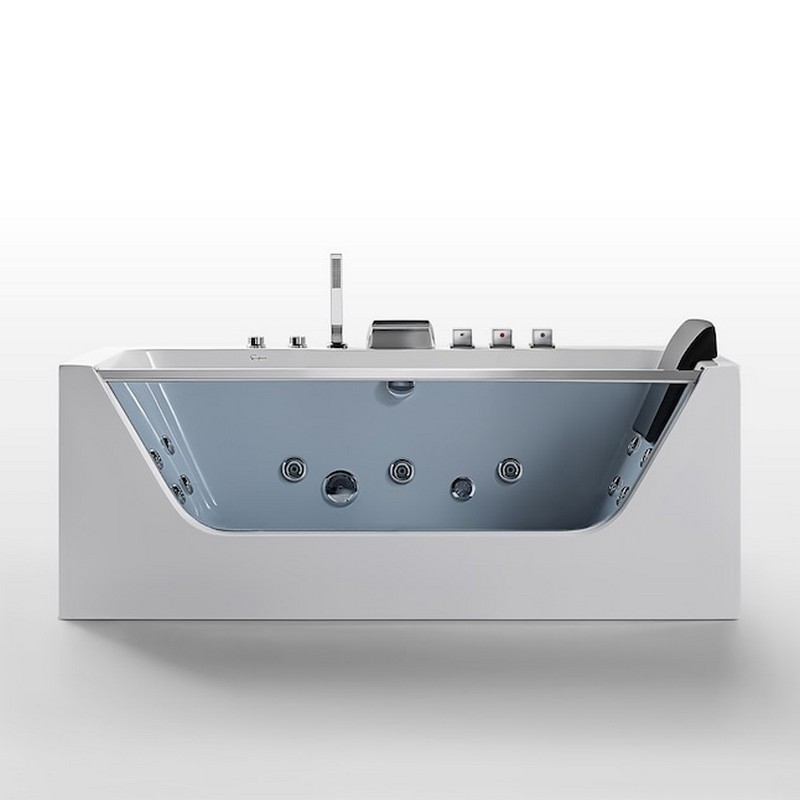 EMPAVA EMPV-59JT408LED 59 1/2 X 29 1/2 INCH WHIRLPOOL WATERFALL FAUCET HYDROMASSAGE BATHTUB WITH TUB FILLER - WHITE