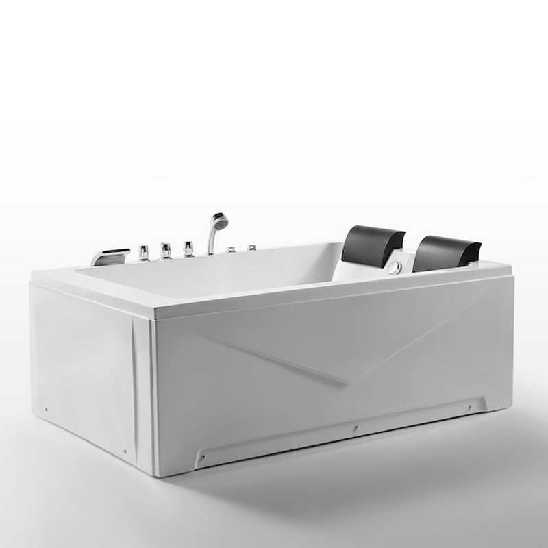 EMPAVA EMPV-72JT367LED 72 X 48 INCH WHIRLPOOL LUXURY 2-PERSON HYDROMASSAGE BATHTUB WITH TUB FILLER - WHITE