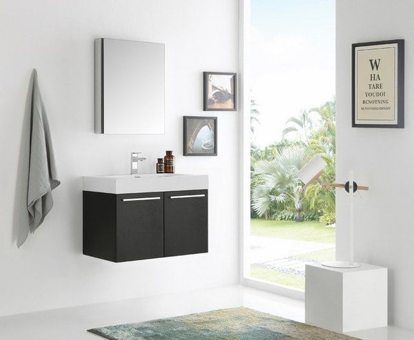 FRESCA FVN8089BW SENZA VISTA 30 INCH BLACK WALL HUNG MODERN BATHROOM VANITY WITH MEDICINE CABINET