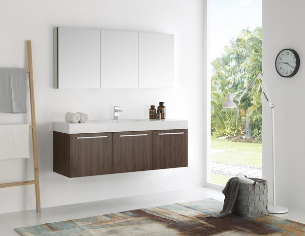Single Sink Modern Bathroom Vanity, Modern Walnut Bathroom Vanity