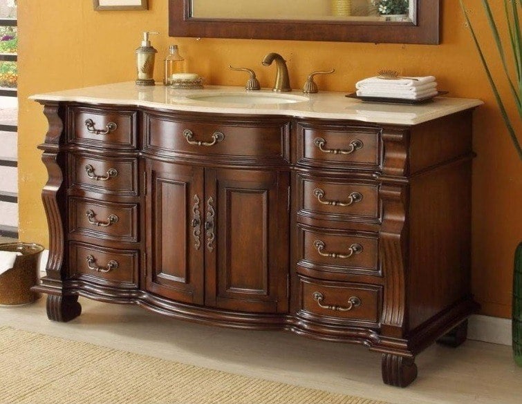 CHANS FURNITURE GD-4437M-60 HOPKINTON 60 INCH LIGHT CHERRY BATHROOM SINK VANITY, CREAM MARBLE COUNTERTOP