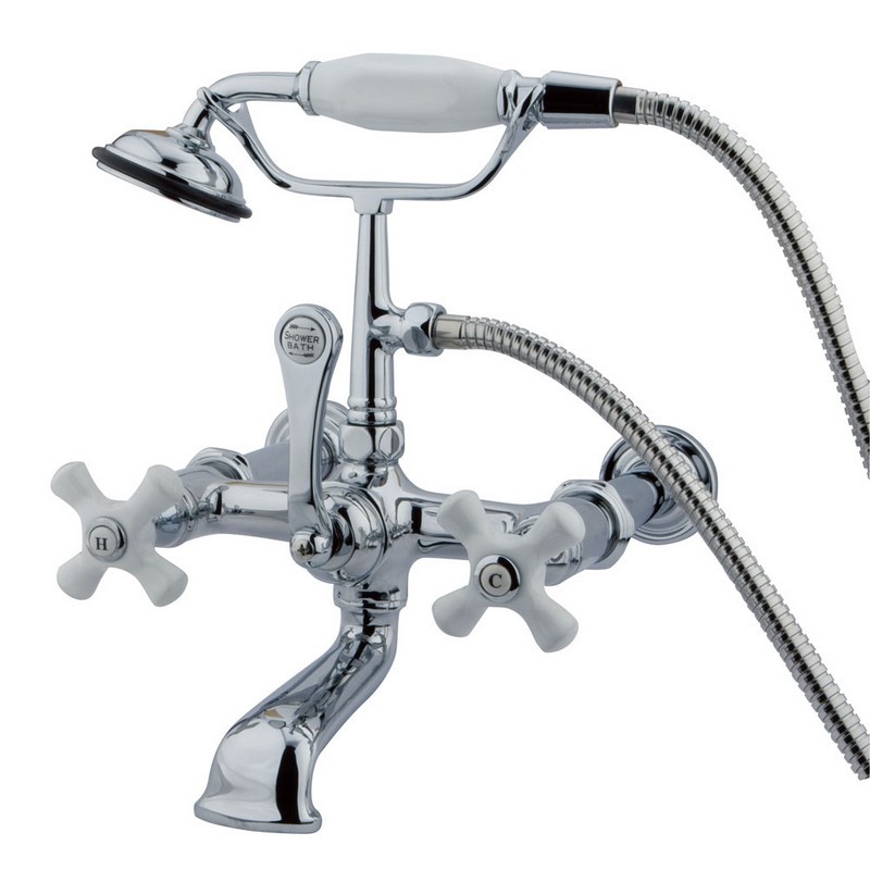 KINGSTON BRASS CC550T1 VINTAGE 7 INCH WALL MOUNT TUB FILLER WITH HAND SHOWER IN POLISHED CHROME