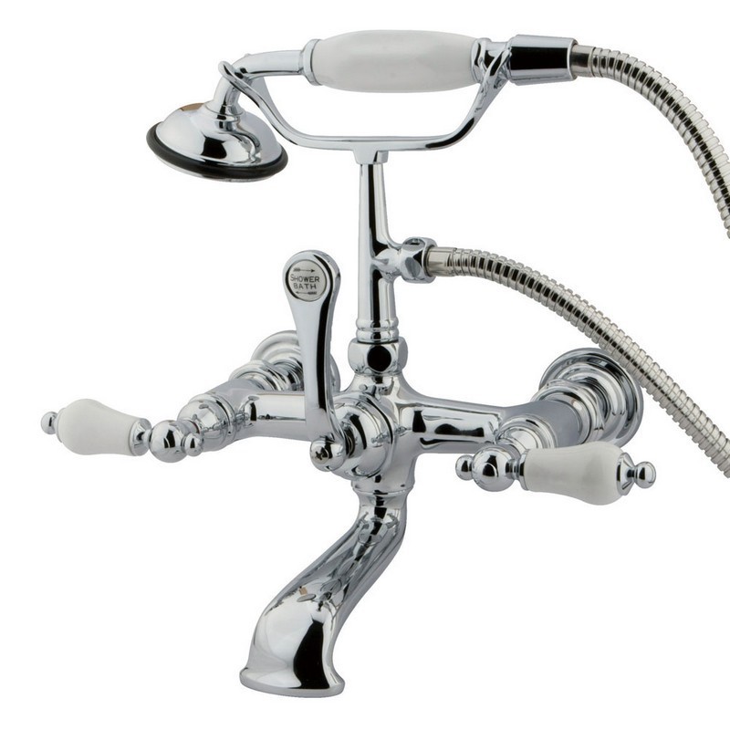 KINGSTON BRASS CC554T1 VINTAGE 7 INCH WALL MOUNT TUB FILLER WITH HAND SHOWER IN POLISHED CHROME