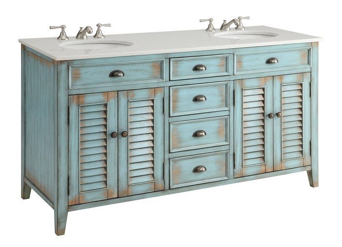 CHANS FURNITURE CF-88323BU-60 ABBEVILLE 60 INCH DISTRESSED BLUE BATHROOM DOUBLE SINK VANITY