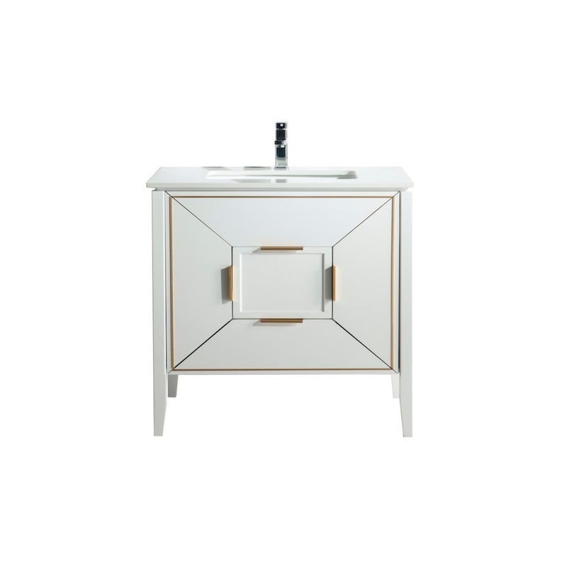 KUBEBATH KV8836 VETRO 35 1/4 INCH FREESTANDING SINGLE SINK BATH VANITY WITH QUARTZ COUNTER TOP