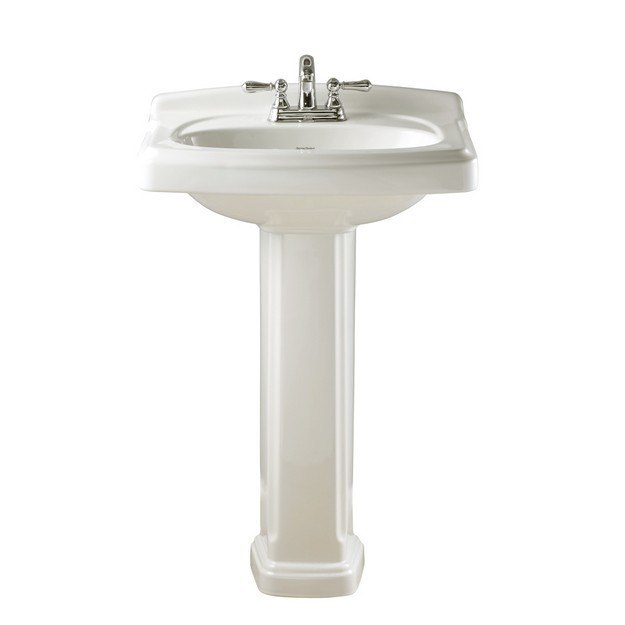 AMERICAN STANDARD 0555.401 PORTSMOUTH 19-1/4 INCH PEDESTAL PORCELAIN LAVATORY AND PEDESTAL, 4 INCH CENTER TO CENTER