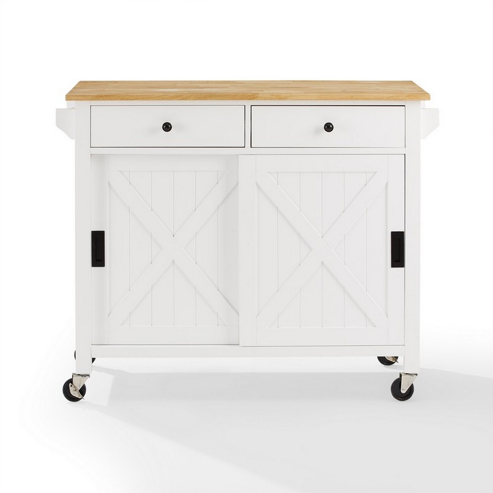 CROSLEY CF3033NA-WH LAUREL 42 INCH KITCHEN ISLAND CART IN WHITE AND NATURAL