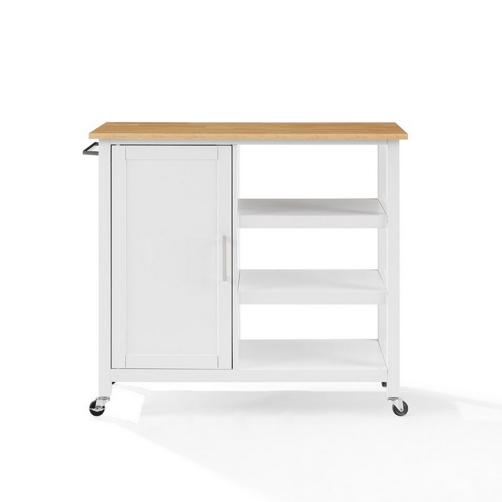 CROSLEY CF3035NA-WH TRISTAN 40 INCH OPEN KITCHEN ISLAND CART IN WHITE AND NATURAL