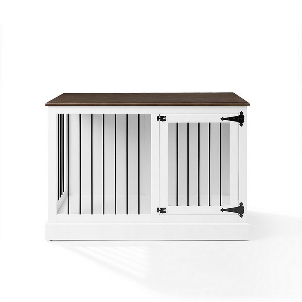 CROSLEY CF4502-WH WINSLOW 44 1/2 INCH SMALL CREDENZA DOG CRATE IN WHITE AND DARK BROWN