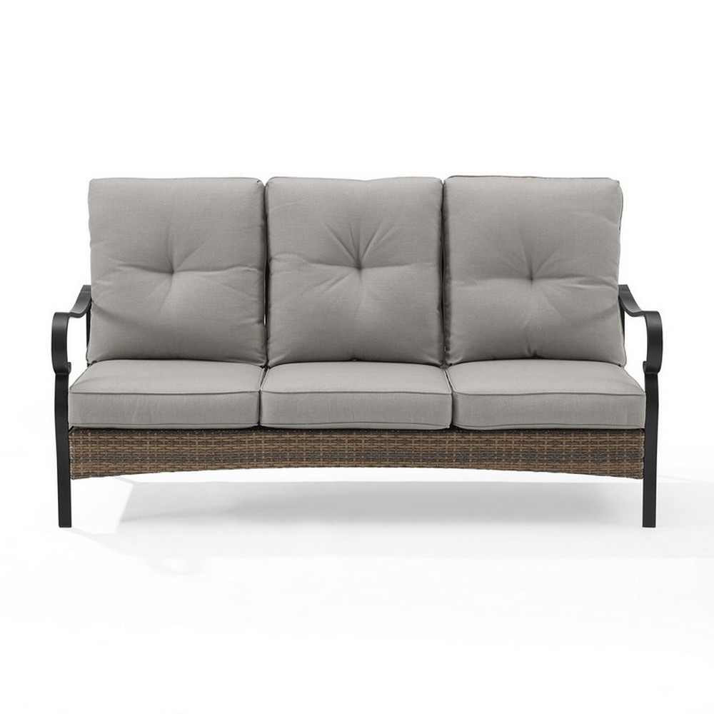 CROSLEY CO6250MB-TE DAHLIA 68 3/4 INCH METAL AND WICKER OUTDOOR SOFA IN TAUPE AND MATTE BLACK