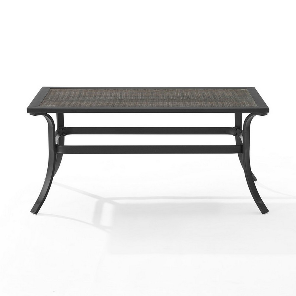 CROSLEY CO6253MB-TE DAHLIA 41 3/8 INCH METAL AND WICKER OUTDOOR COFFEE TABLE IN MATTE BLACK AND BROWN