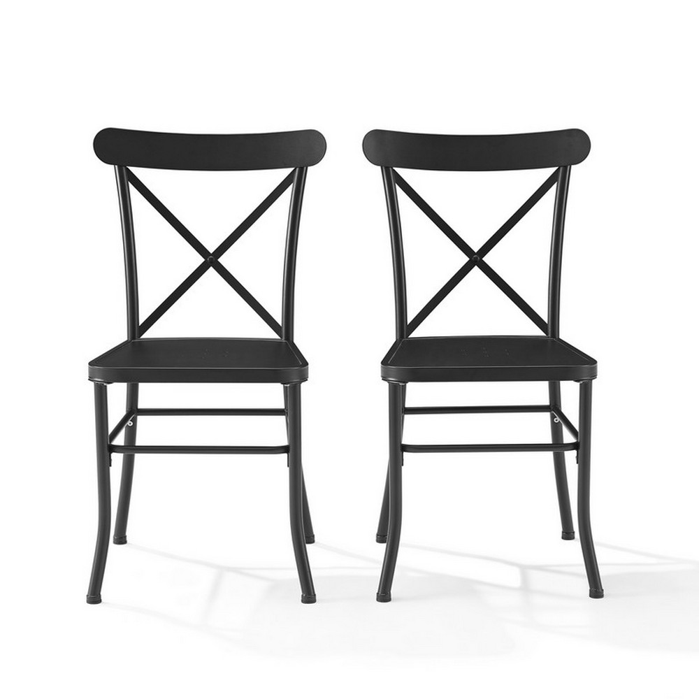 CROSLEY CO6270-MB ASTRID 19 INCH 2-PIECE INDOOR OUTDOOR DINING CHAIR SET IN MATTE BLACK