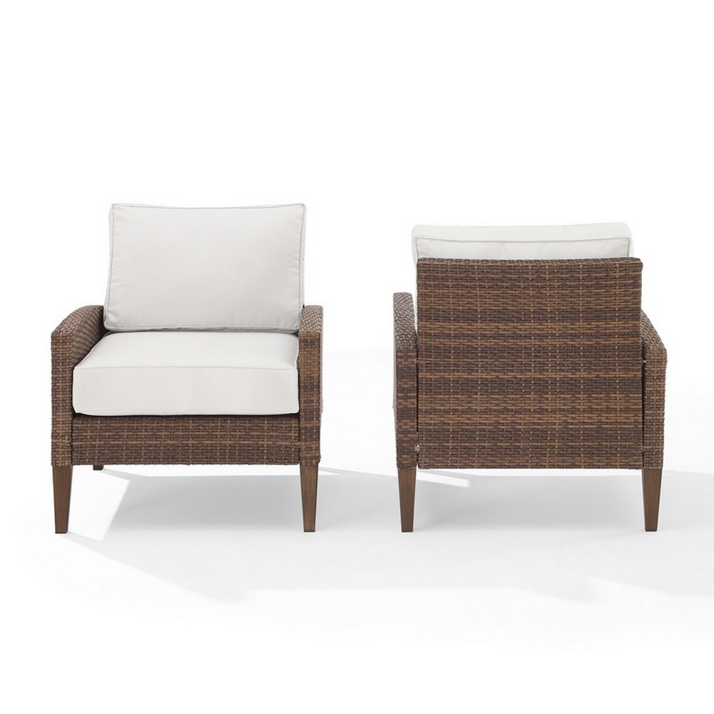 CROSLEY CO7168-BR CAPELLA 28 1/4 INCH 2-PIECE WICKER OUTDOOR CHAIR SET IN CREME AND BROWN