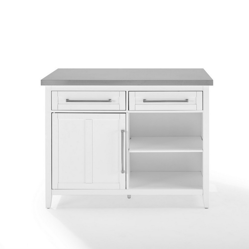 CROSLEY KF30080SS-WH SILVIA 46 INCH STAINLESS STEEL TOP KITCHEN ISLAND IN WHITE