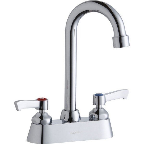ELKAY LK406GN04L2 DECK MOUNT FAUCET WITH 4 INCH GOOSENECK SPOUT AND 2 INCH HANDLES