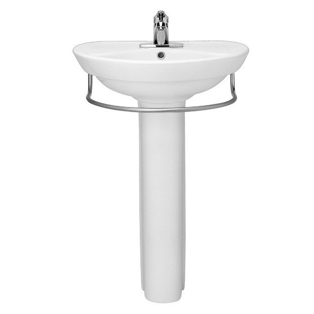 AMERICAN STANDARD 0268.100.020 RAVENNA 19-2/5 INCH PORCELAIN D-SHAPED LAVATORY AND PEDESTAL IN WHITE, CENTER HOLE ONLY