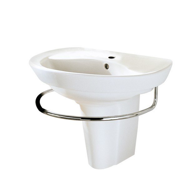AMERICAN STANDARD 0268.144.020 RAVENNA 19-2/5 INCH PORCELAIN D-SHAPED PEDESTAL SINK IN WHITE WITH PARTIAL LEG, CENTER HOLE ONLY