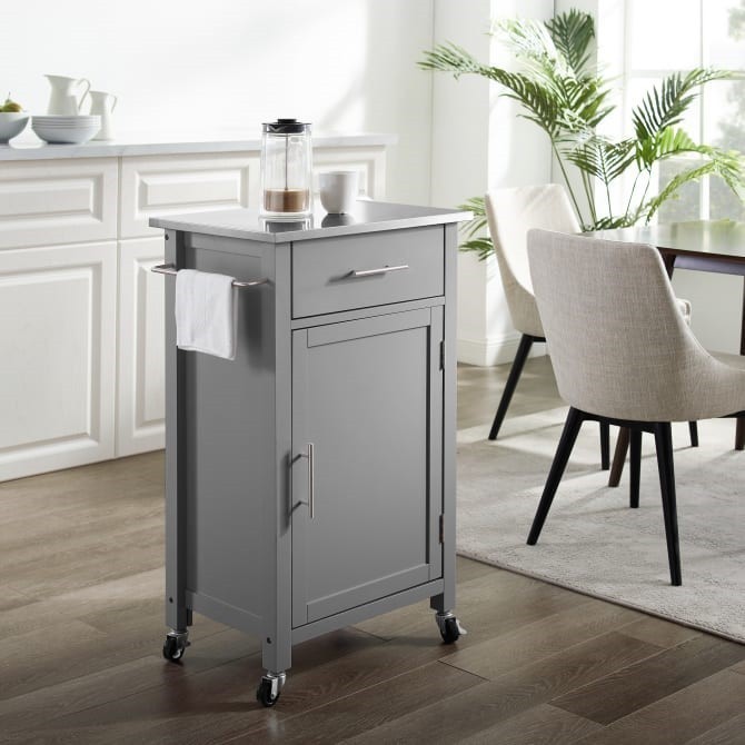 CROSLEY CF3028SS SAVANNAH 22 1/4 INCH TRANSITIONAL DESIGN STAINLESS STEEL TOP COMPACT KITCHEN ISLAND OR CART