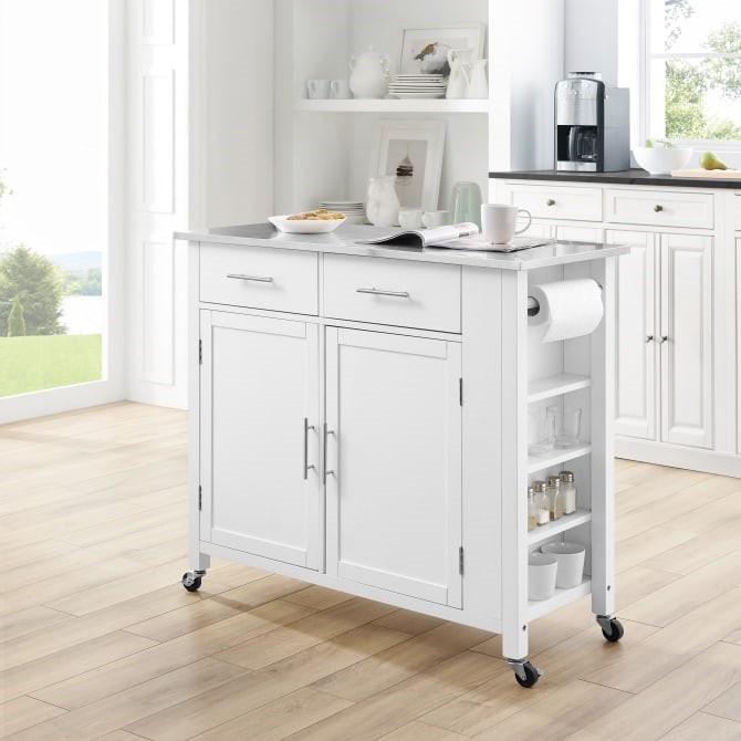 CROSLEY CF3029SS SAVANNAH 42 INCH TRANSITIONAL DESIGN STAINLESS STEEL TOP FULL SIZE KITCHEN ISLAND OR CART