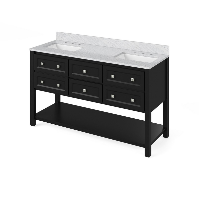 HARDWARE RESOURCES VKITADL60R JEFFREY ALEXANDER 2ND GEN ADLER 60 INCH VANITY WITH DOUBLE BOWL, CARRARA MARBLE VANITY TOP AND TWO UNDERMOUNT RECTANGLE BOWLS