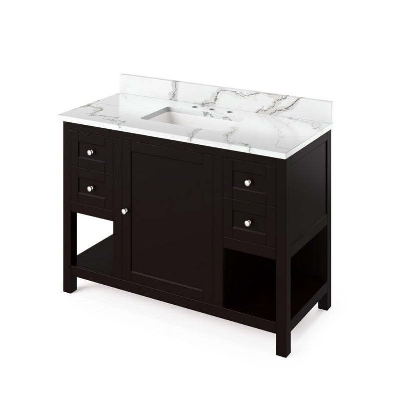 HARDWARE RESOURCES VKITAST48CQR JEFFREY ALEXANDER 2ND GEN ASTORIA 48 ESPRESSO ASTORIA VANITY, CALACATTA VIENNA QUARTZ VANITY TOP, UNDERMOUNT RECTANGLE BOWL