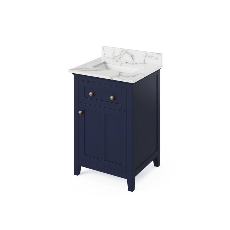 HARDWARE RESOURCES VKITCHA24CQR JEFFREY ALEXANDER 2ND GEN CHATHAM 24 HALE BLUE CHATHAM VANITY, CALACATTA VIENNA QUARTZ VANITY TOP, UNDERMOUNT RECTANGLE BOWL