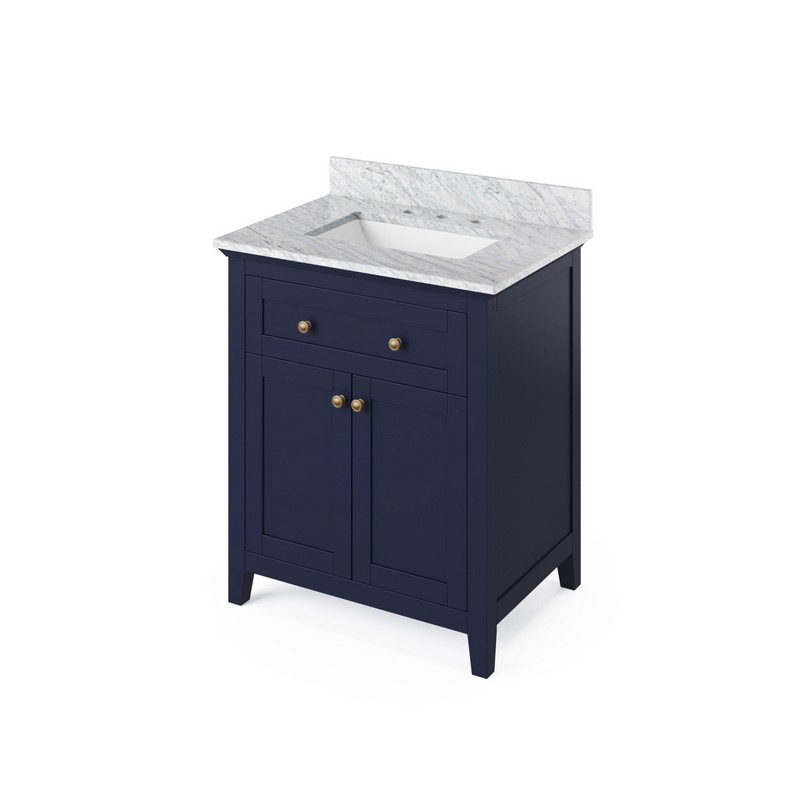 HARDWARE RESOURCES VKITCHA30R JEFFREY ALEXANDER 2ND GEN CHATHAM 30 INCH VANITY WITH CARRARA MARBLE VANITY TOP AND UNDERMOUNT RECTANGLE BOWL